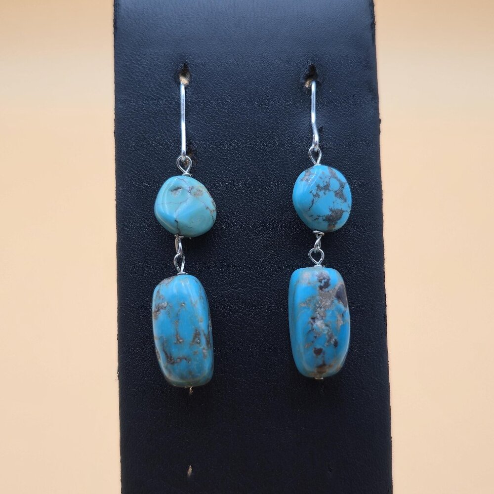 Sterling Silver Turquoise Stone Dangle Earrings A5778
